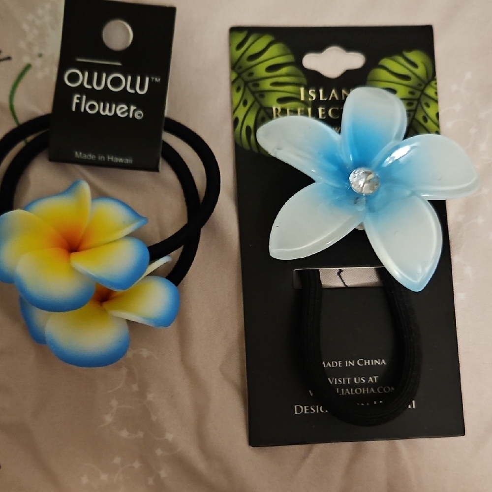 Blue Plumeria Hair Ties